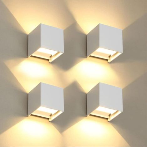 Set Aus 4 Led-wandlampen Für Innenräume, Quadratisch, 6 W, Warmlicht 3000 K, Weißes Kunststoffgehäuse, Maße: 10 X 10 X 5 Cm