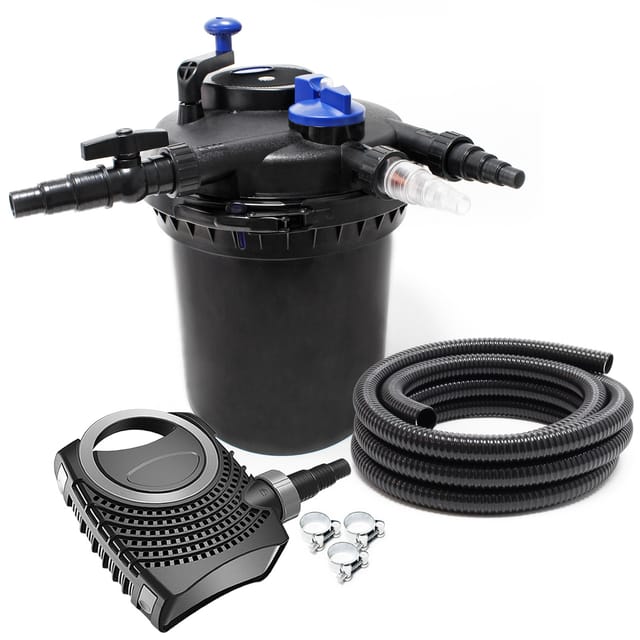 Sunsun Komplettset: Cpf-10000 Teichdruckfilter Bis 10000 L Mit 11 Watt Uv-c Teichklärer, Neo10000 Supereco Teichpumpe 10000l/h 80w, 10m Teichschlauch 38 Mm (1 1/2"), Schlauchschellen W1 44-47mm