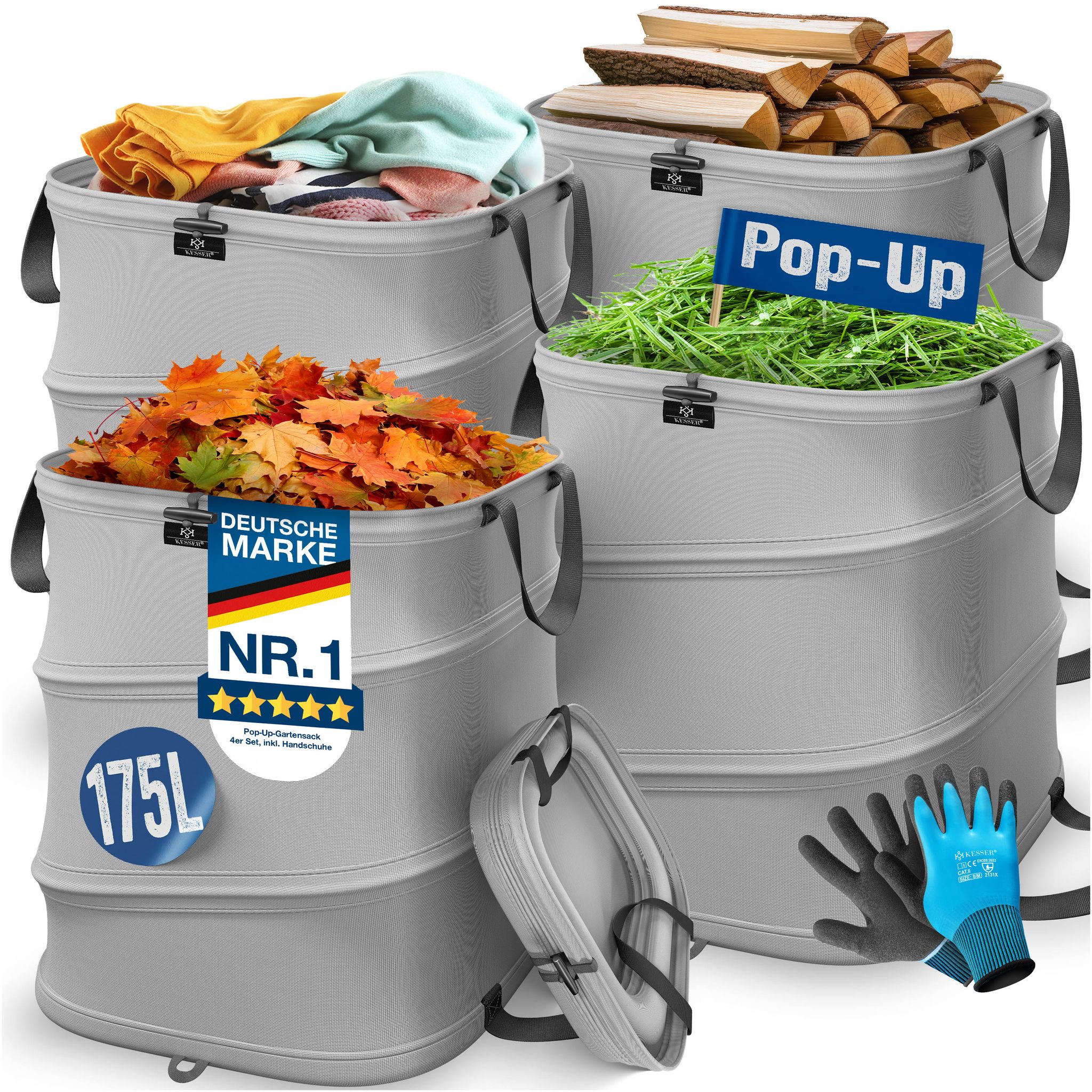 Kesser® Pop-up-gartensack, Selbststehend - 4x 175 L, Grau / Schwarz