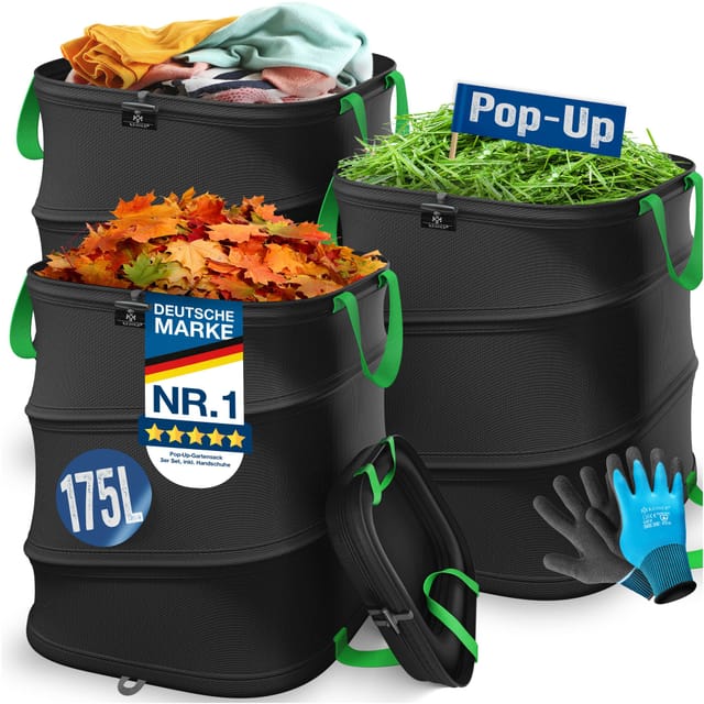 Kesser® Pop-up-gartensack, Selbststehend - 3x 175 L, Schwarz / Hellgrün