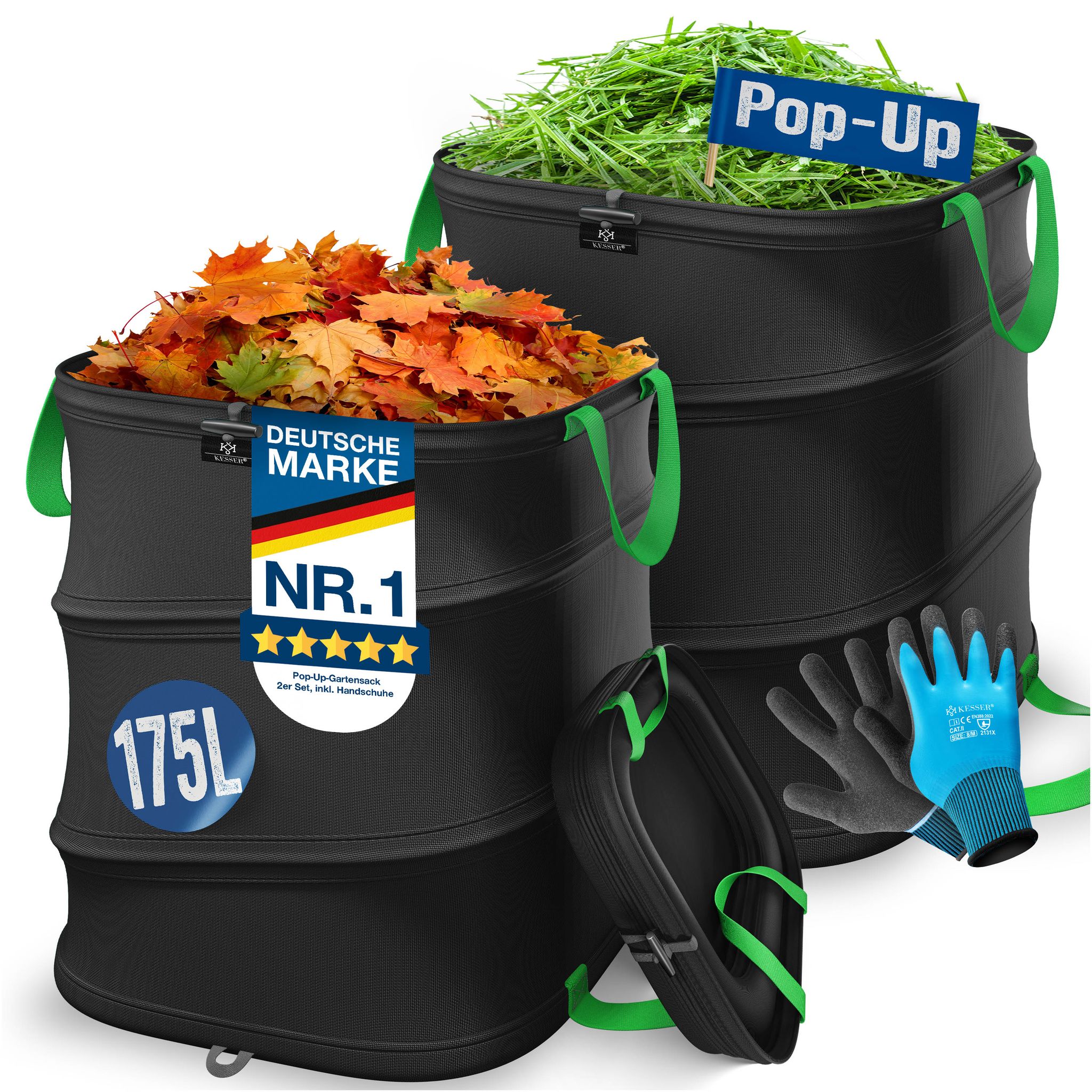 Kesser® Pop-up-gartensack, Selbststehend - 2x 175 L, Schwarz / Hellgrün
