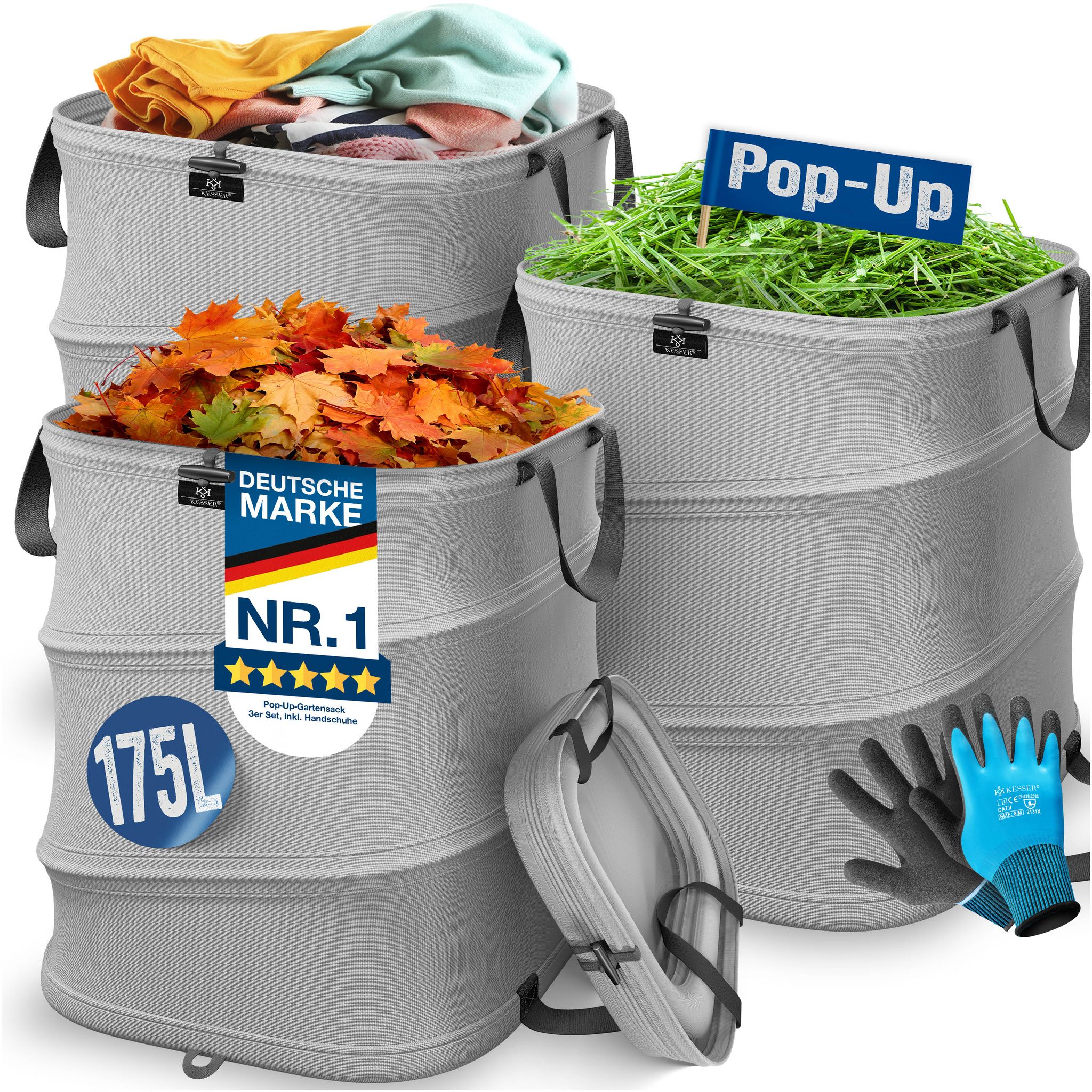 Kesser® Pop-up-gartensack, Selbststehend - 3x 175 L, Grau / Schwarz