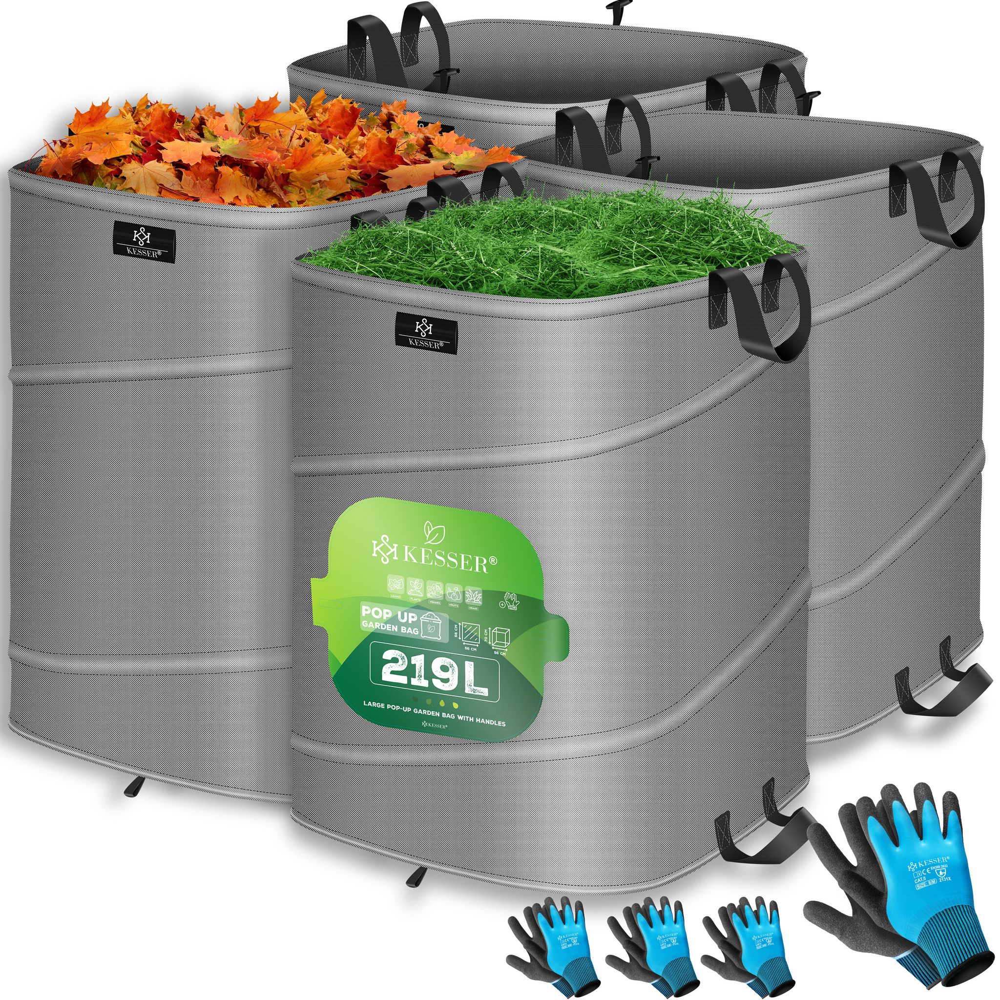 Kesser® Pop-up-gartensack, Selbststehend - 4x 219 L, Grau / Schwarz