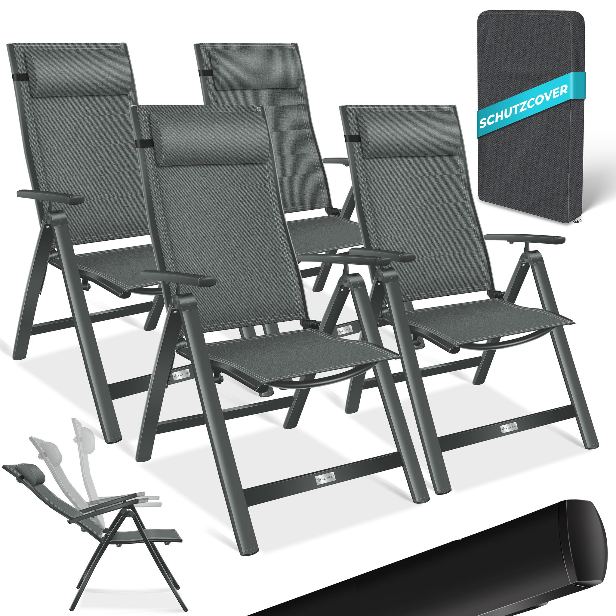 Kesser® Gartenstuhl Hochlehner, Aluminium, Klappbar - 4 Stück, Anthrazit