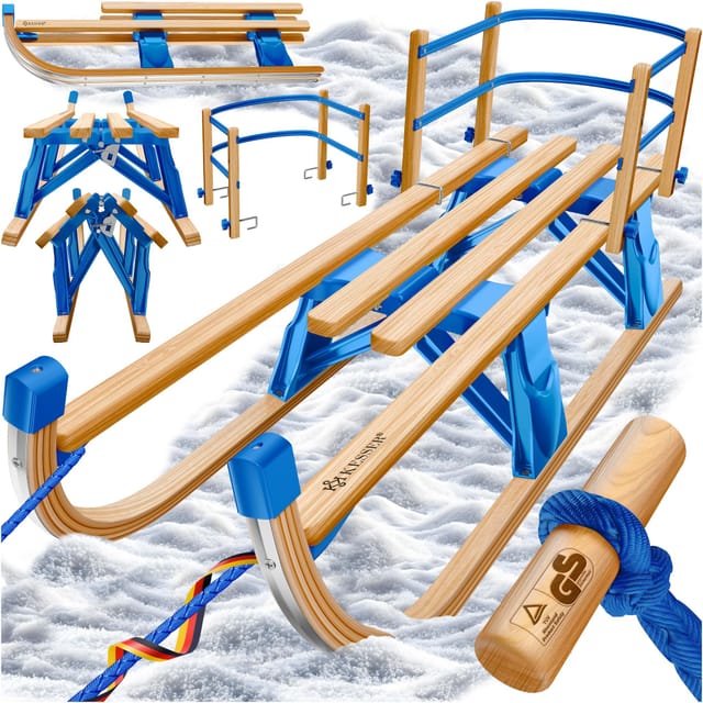 Kesser® Holzschlitten Faltbar Aus Buchenholz, Mit Lehne - Blau