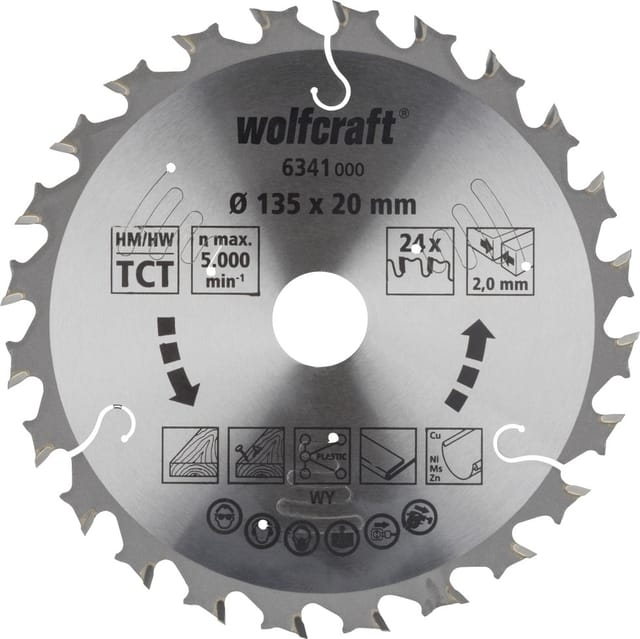 Wolfcraft Kreissägeblatt Ø 135 Mm, Bohrung Ø 20 Mm Hartmetall Sägeblatt