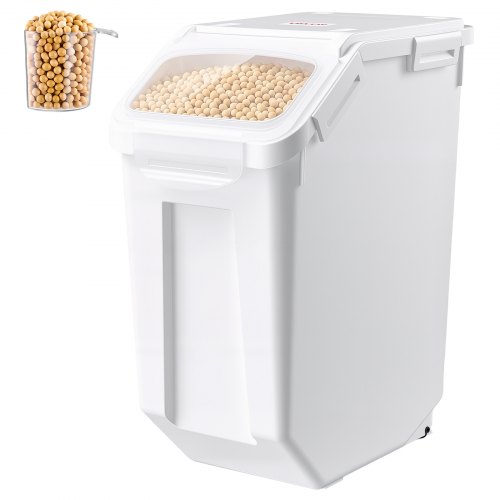 VEVOR Reisbehälter 20 L Tierfutterbehälter aus PP-Kunststoff Stapelbar für Getreide, Reis (14 kg), Müsli und Mehl (10 kg), Luftdichter Deckel, Doppelter Dichtungsring, Sichtfenster und Messbecher