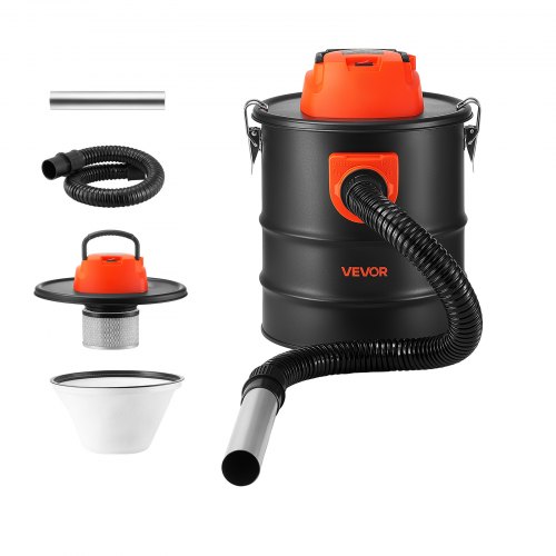 VEVOR Aschesauger 1200W Tragbarer Kaminsauger 15L Stahltank Schwarz/Orange, Staubsauger mit Blasfunktion für Kamin Pelletofen Grill & Feuerschalen, Dual-Filtersystem, mit Rollen Griff & 0,8 m Schlauch