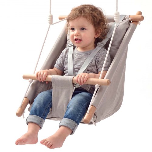 VEVOR 3-in-1 Babyschaukel Kinderschaukel 30kg Hängeschaukel aus Canvas Grau, für Indoor & Outdoor Geeignet, 5-Punkt-Gurt & Baumgurte, Hängesitz aus Holz mit Integriertem Kissen für Kleinkinder bis 3 Jahre