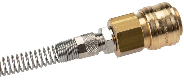 Messing vernickelt DN 7,2 (Euro) Luftkupplungsmuffe 6x8 mm Überwurfmutter Biegeschutz drehbar Doppelabsperrung