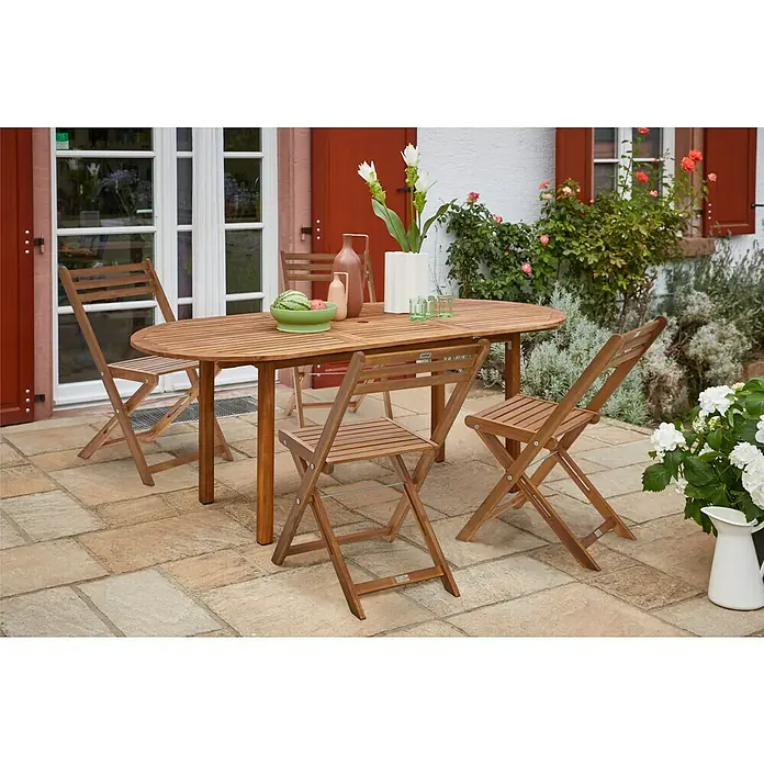 Sunfun Gartenmöbel-Set Diana (5 -tlg., Akazienholz, Naturbraun, Form Tisch: Oval)