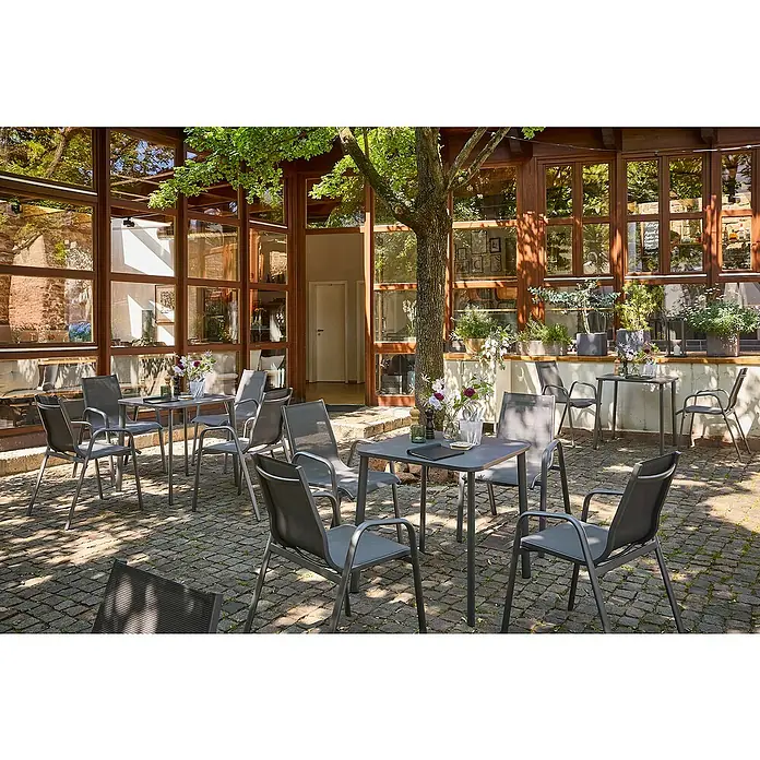 Sunfun Gartenmöbel-Set Gastro (5 -tlg., Stahl, Textilen, Night-Grey, Tisch: L x B x H: 74,5 x 75 x 74,5 cm)
