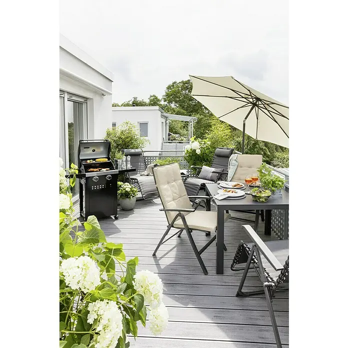 Sunfun Maja Gartenmöbel-Set (3 -tlg., Glas/Textilen/Aluminium, Klappbar, Anthrazit)
