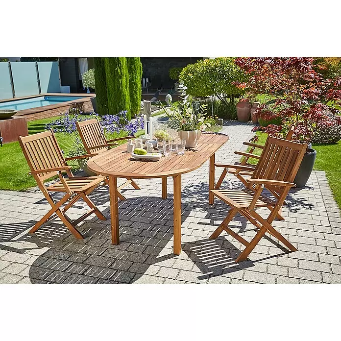Sunfun Gartenmöbel-Set Diana (5 -tlg., Akazie, Naturbraun, Form Tisch: Oval)