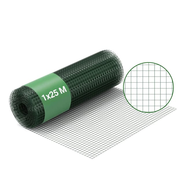 Wiltec - Maschendrahtzaun Grün 1x25 M 100 Cm Höhe 1,42 Mm Stärke 25x25 Mm Maschengröße, Volierendraht 4-eck Aus Stahl Verzinkt, Drahtgitter, Vogeldraht