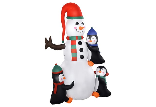 HOMCOM Aufblasbarer Schneemann mit 3 Pinguinen LEDs