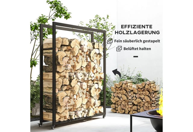 Outsunny Kaminholzregal Brennholzregal mit Rollen Metall Schwarz