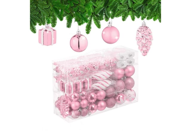 Relaxdays Weihnachtskugeln 72er Set Polystyrol Rosa mit Bändchen 24 x 38 x 12 cm 780 g