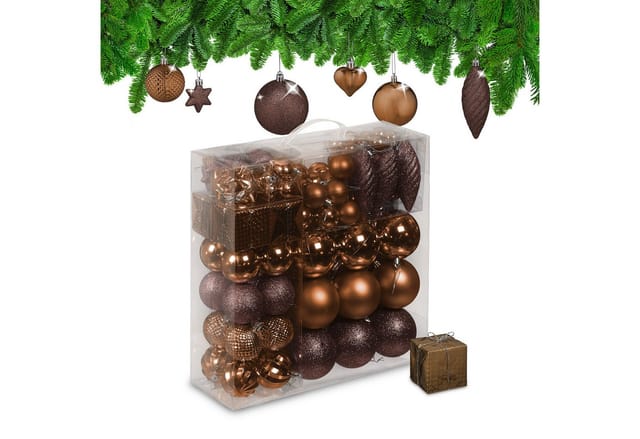 Relaxdays Weihnachtskugeln Kunststoff Braun 110er Set Bruchsicher 36 cm x 36 cm x 12 cm