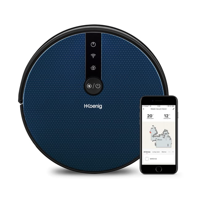 H.Koenig SWRC120 Saugroboter WaterMop Gyro+ Hohe Leistung mit WiFi, Google Home und Alexa, Wasserkapazität 350 ml, 100 min Autonomie, 4 Programme