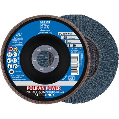Pferd Polifan Power Fächerscheibe Pfc 125x22,23 Mm Konisch Z120 Sg Steelox Stahl/edelstahl