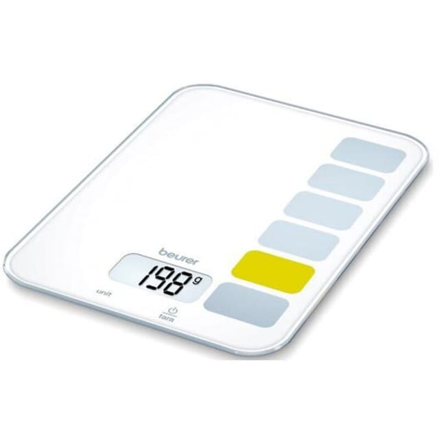 Beurer Ks19 - Küchenwaage De Bon Appetite, Messwert 5 Kg, 1 G, Lcd-display, Touch-button, Sicherheitsglas De, Tara-automatik, Abschaltautomatik, Überlastwarnung, Farbe White