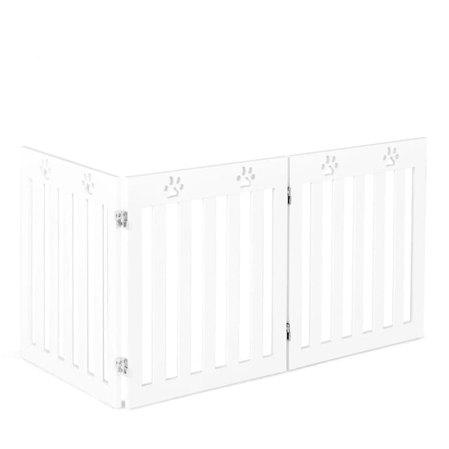 Costway - Absperrgitter Hunde, Schutzgitter Holz, Klappbar, Treppengitter 60cm Hoch, Hundeabsperrgitter Flexibel Tuerschutzgitter Weiss