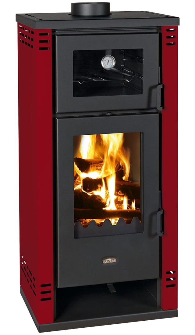Prity - Stufa A Legna Con Forno Cucino Camino K2gt F 8.1kw. Avorio - Black
