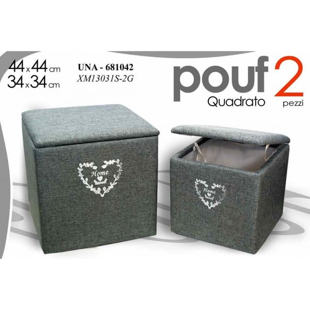 Set Aus Zwei Grauen Polsterhocker Wäschekorb