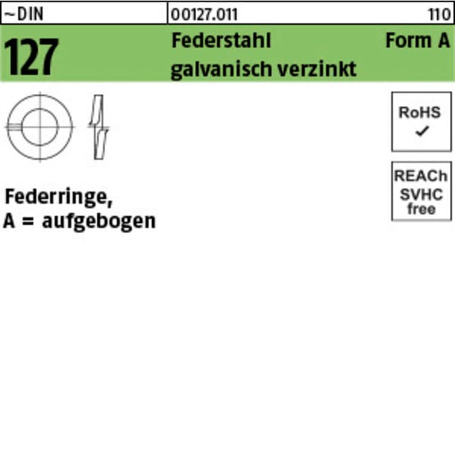 Federring Din 127 A 22 Federstahl Galvanisch Verzinkt