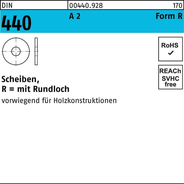 Din 440-r/iso 7094 Unterlegscheibe Edelstahl A2 Form R 17,5mm 50 Stk