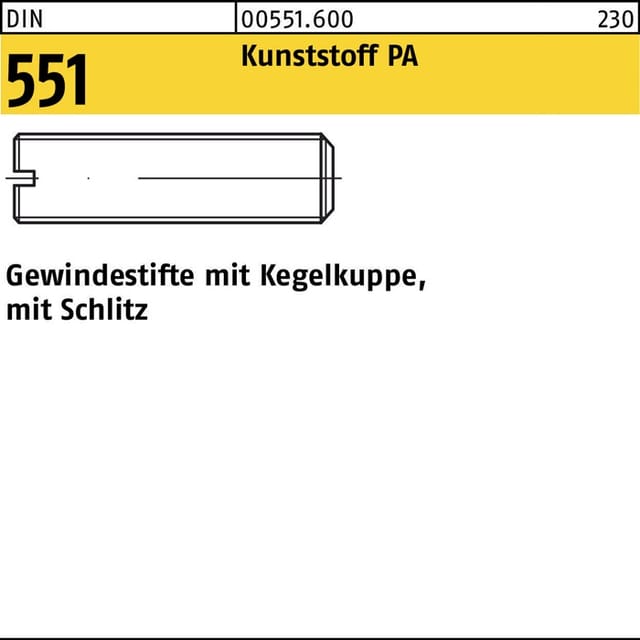 Din 551/iso 4766 Gewindestift Vg M8x10 Polyamid Blank Schlitz M. Kegelkuppe 100 Stk