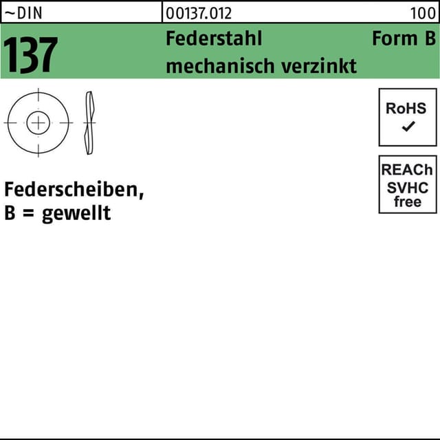 Din 137 Federscheiben, Gewellt Federst. B 12 Mech. Verzinkt Mech Zn K 500 Stk