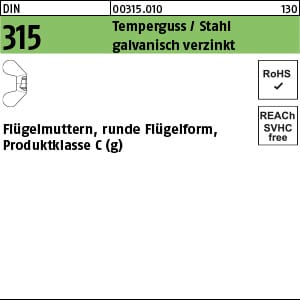 Flügelmutter Din 315 Gt/stahl M 6 Galvanisch Verzinkt Gal Zn S 100 Stk