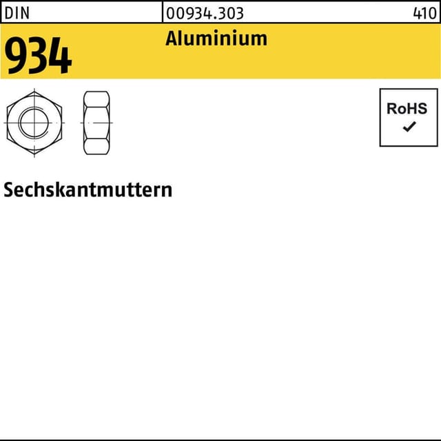 Sechskantmutter Din 934 M 10 X 1,5 Aluminium Blank 100 Stk
