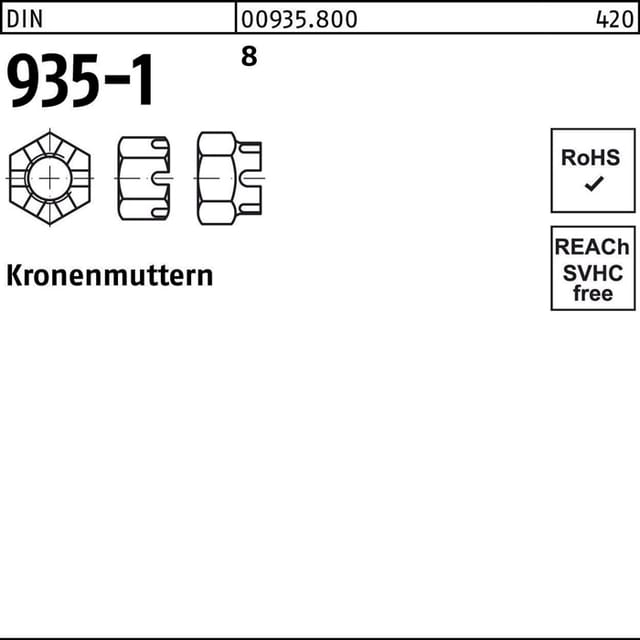 Kronenmutter Din 935-1 M 20 8
