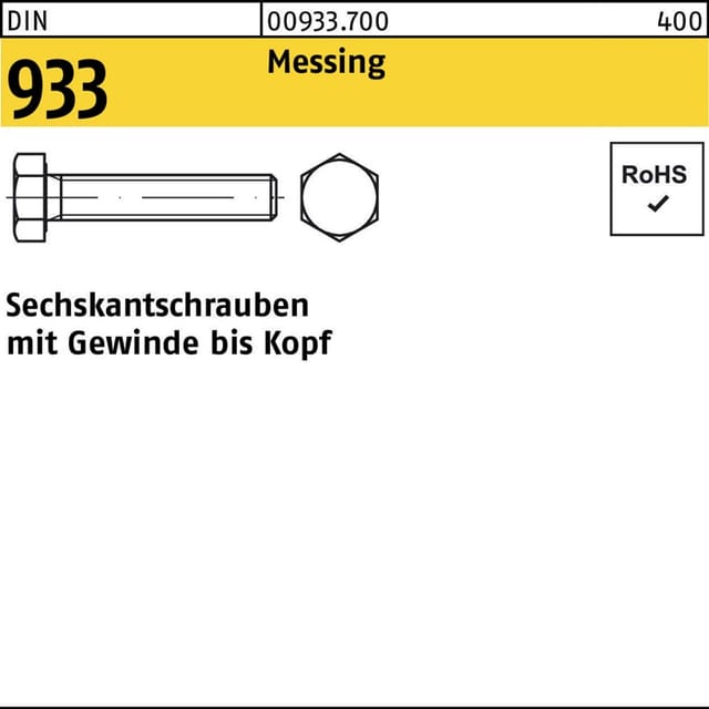 Din 933/iso 4017 Sechskantschraube Vg M8x70 Messing Blank 100 Stk