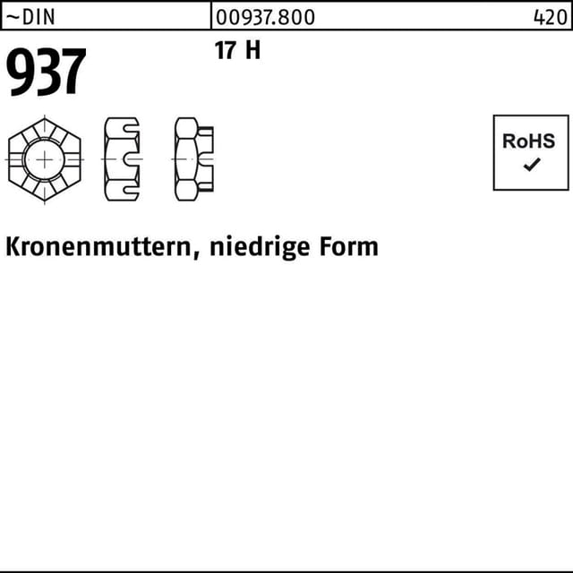 Sechskantmutter Din 937 M 10 X 1,5 Stahl Blank 100 Stk