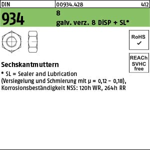 Din 934 Sechskantmutter 8 M 10 Gal Zn 8 Disp + Sl Gal Zndi 500 Stk