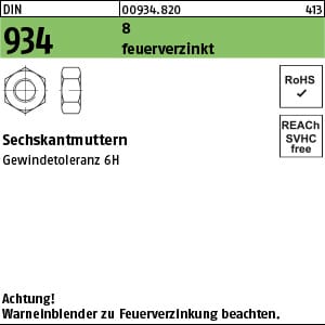 Sechskantmutter Din 934 M 16 X 2 Stahl Feuerverzinkt Gewindetoleranz 6h 200 Stk