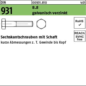 Sechskantschraube Din 931 M.schaft M 16 X 70 8.8 Galvanisch Verzinkt