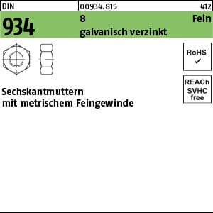 Sechskantmutter Din 934 M 14 X 1,5 Stahl Galvanisch Verzinkt 250 Stk