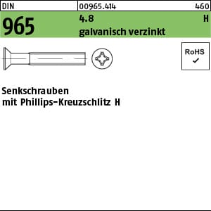 No Brand - Senkschraube Din 965 Kreuzschlitz-ph M 2 X 8 -h 4.8 Galvanisch Verzinkt