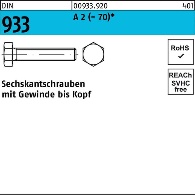 Sechskantschraube Din 933 Vg M 8 X 10 A 2 (- 70)