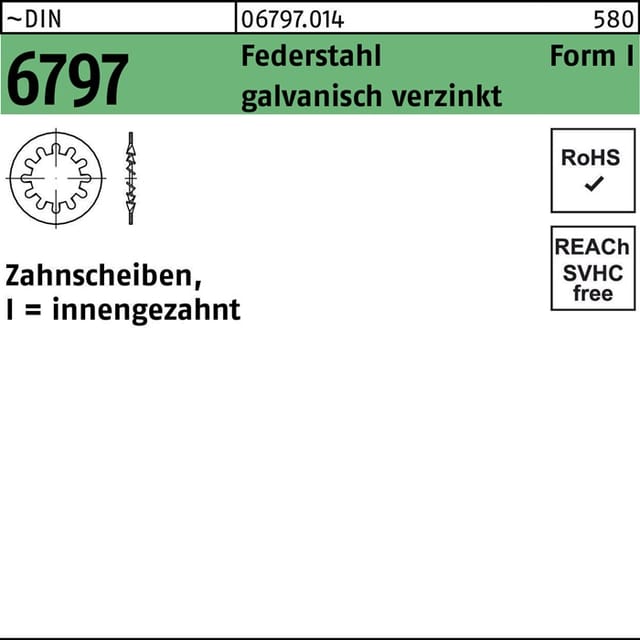 Zahnscheibe Din 6797 Form I Innengezahnt I 3,2 Federstahl Galvanisch Verzinkt