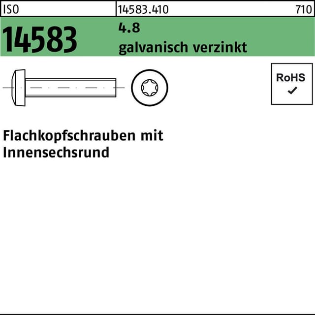 Iso 14583 Flachkopfschraube Vg M6x30 Stahl 4.8 Galvanisch Verzinkt Tx 500 Stk