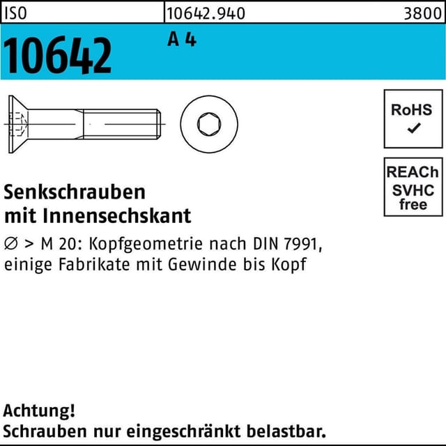 Senkschraube Iso 10642 Innensechskant M 3 X 10 A 4
