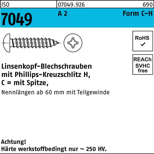 Blechschraube Iso 7049 Liko M.spitze/kreuzschlitz-ph C 2,9 X 6,5-h A 2