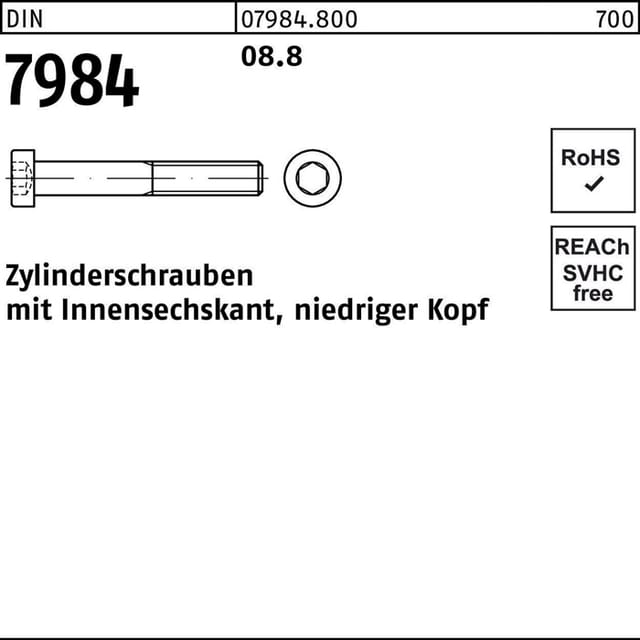 Zylinderschraube Din 7984 M.innensechskant M 3 X 30 8.8