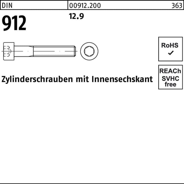 Zylinderschraube Din 912 M.innensechskant M 6 X 75 12.9